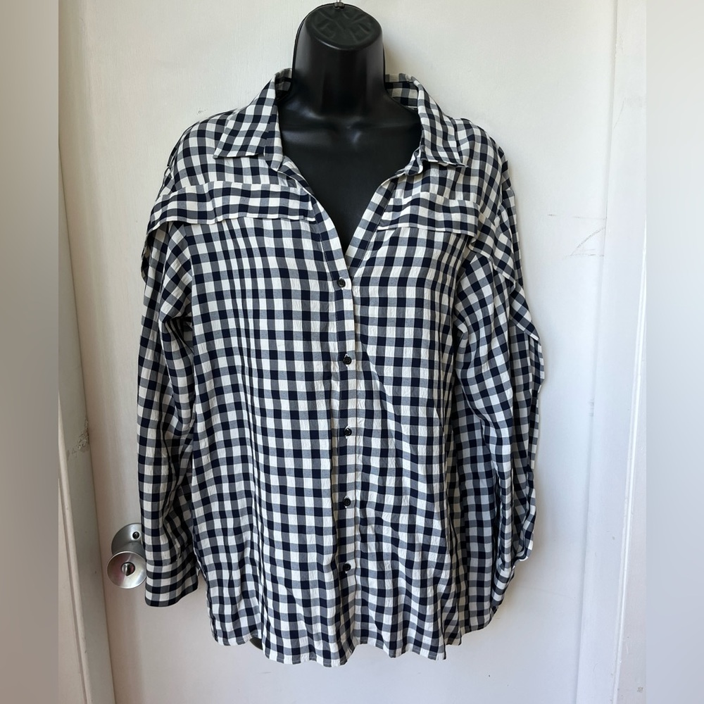 Maje Capri Chemise Gingham Long Sleeve Shirt size 1 US sz S